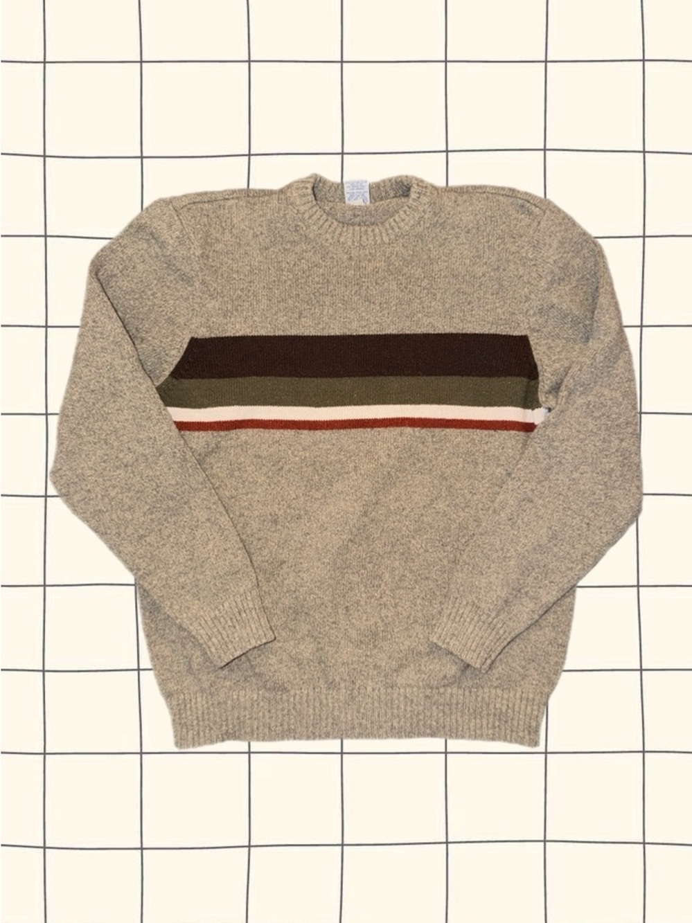 Beige Crewneck Stripe Sweater